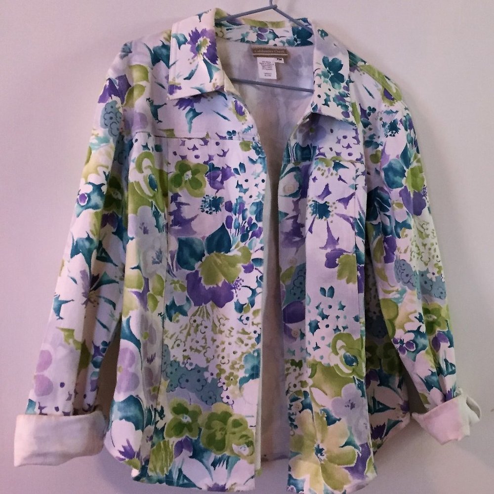 Pastel Multicolor and White Cotton Floral Jacket